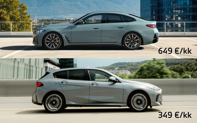 BMW i4 ja 1-sarjan malli yhteishintaan 998 €/kk