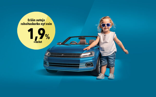 Kesän ajan erään vaihtoautoja korko 1,9 % + kulut