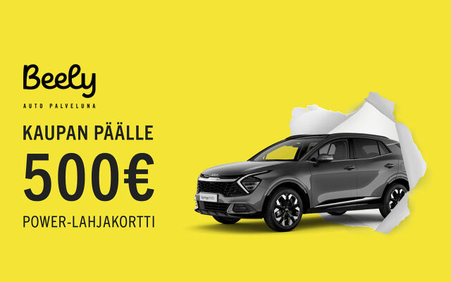 Erään Beely-autoja nyt 500 € Power-lahjakortti