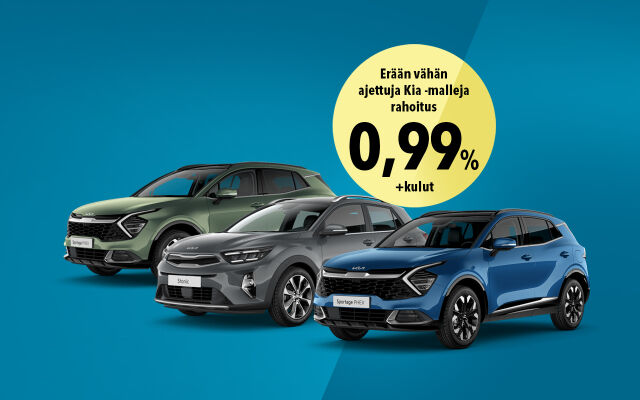 Erä vähän ajettuja Kia-malleja 0,99 % korolla