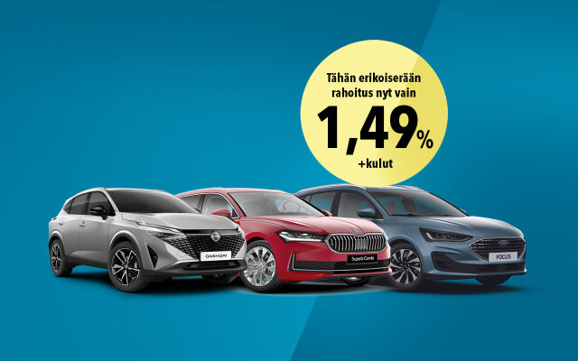 Erikoiserä vähän ajettuja vaihtoautoja 1,49 % korolla