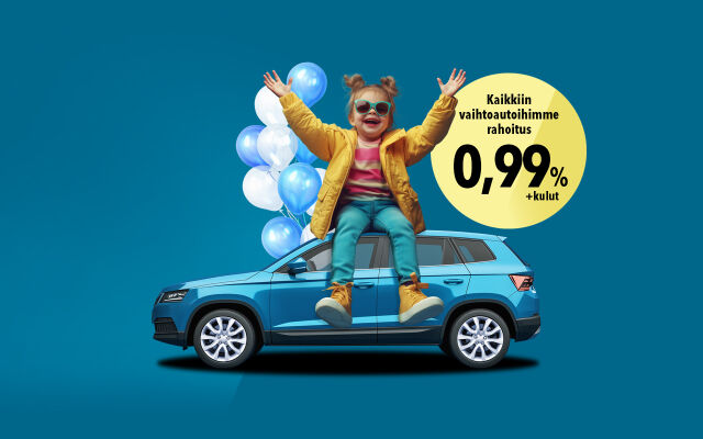Kaikkiin vaihtoautoihimme korko vain 0,99 % + kulut
