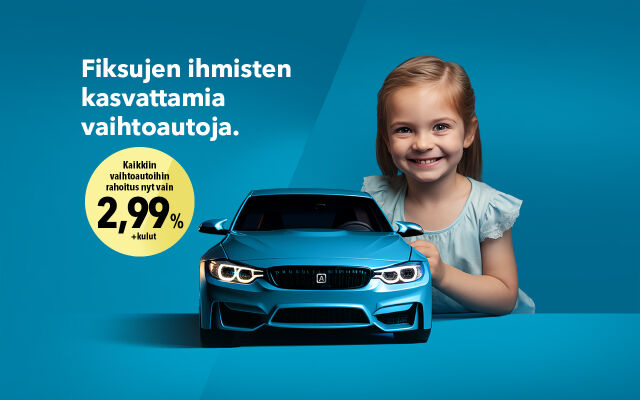 Kaikkiin vaihtoautoihimme korko 2,99 % + kulut