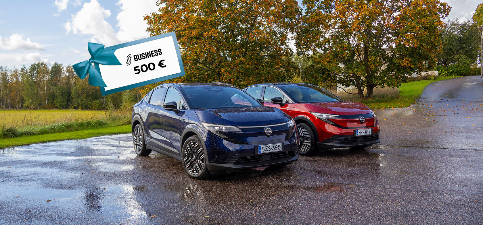 Erä Nissan LEAF 0,99 % rahoituksella + 500 € lahjakortti